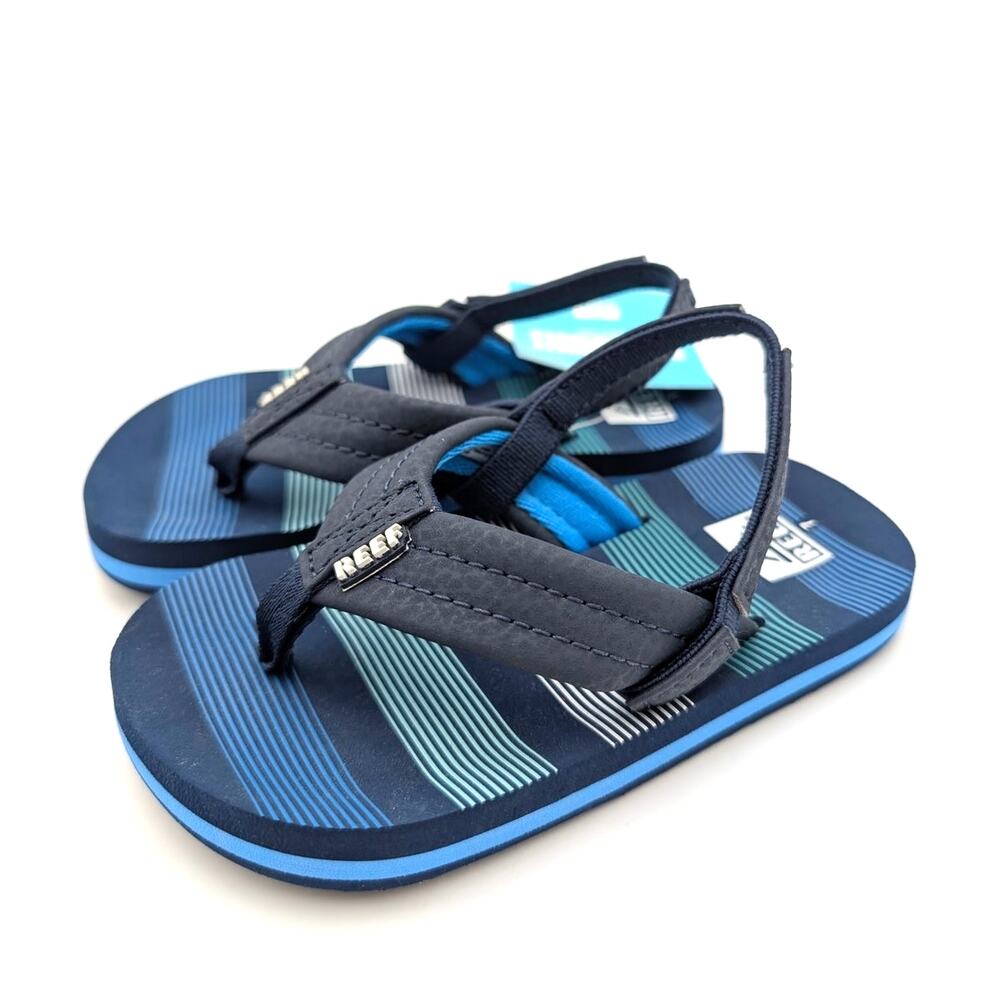 Reef Little Ahi Flip Flops Sandals Kids' Deep Sea Stripes Size US7 EU23